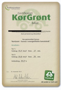 Certifikat fra Trafikstyrelsen.